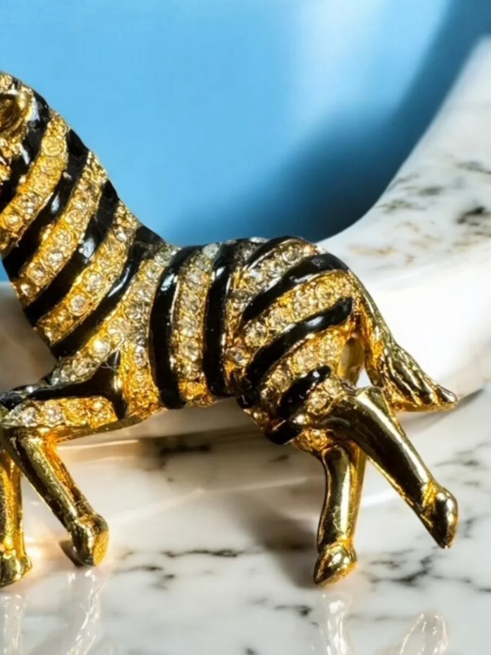 ZEBRA Brooch Gold Tone Black Enamel